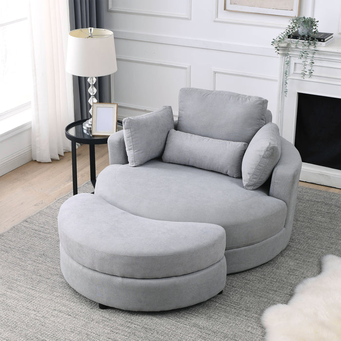 [Video] Welike Swivel Accent Barrel Modern Grey Sofa Lounge Club Big Round Chair with Storage Ottoman Linen Fabric for Living Room Hotel with Pillows