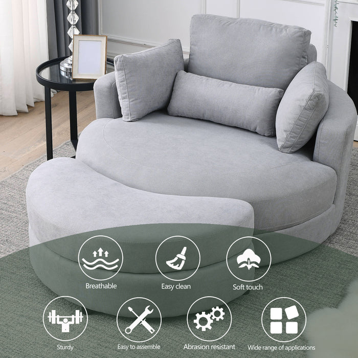 [Video] Welike Swivel Accent Barrel Modern Grey Sofa Lounge Club Big Round Chair with Storage Ottoman Linen Fabric for Living Room Hotel with Pillows