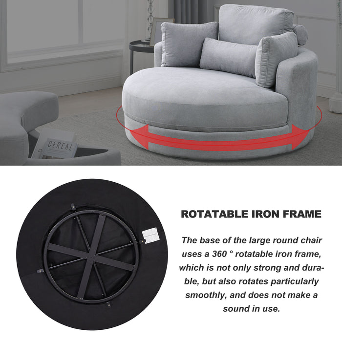 [Video] Welike Swivel Accent Barrel Modern Grey Sofa Lounge Club Big Round Chair with Storage Ottoman Linen Fabric for Living Room Hotel with Pillows