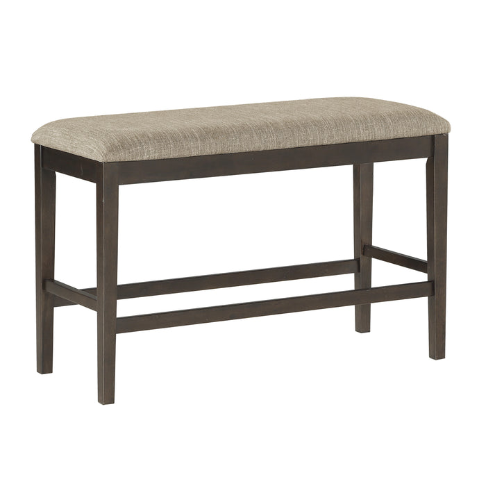 Dark Brown Finish Counter Height Bench 1pc Fabric Upholstered Casual Style Dining Room Furniture