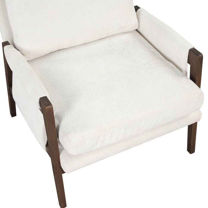 Mid-Century Modern Velvet Accent Chair,Leisure Chair with Solid Wood and Thick Seat Cushion for Living Room,Bedroom,Studio,White