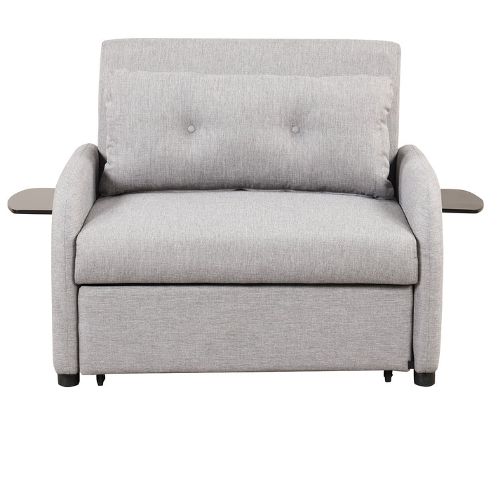 pull out sofa sleeper 3 in 1 with 2 wing table and usb charge for nap line fabric for living room recreation room grey