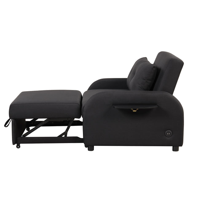 pull out sofa sleeper 3 in 1 with 2 wing table and usb charge for nap line fabric for living room recreation room Black