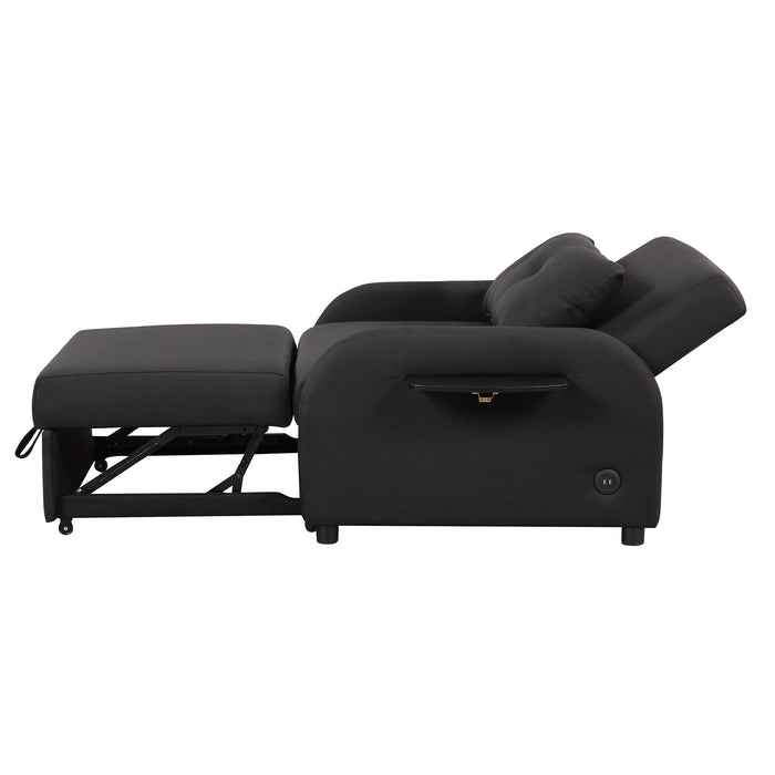 pull out sofa sleeper 3 in 1 with 2 wing table and usb charge for nap line fabric for living room recreation room Black