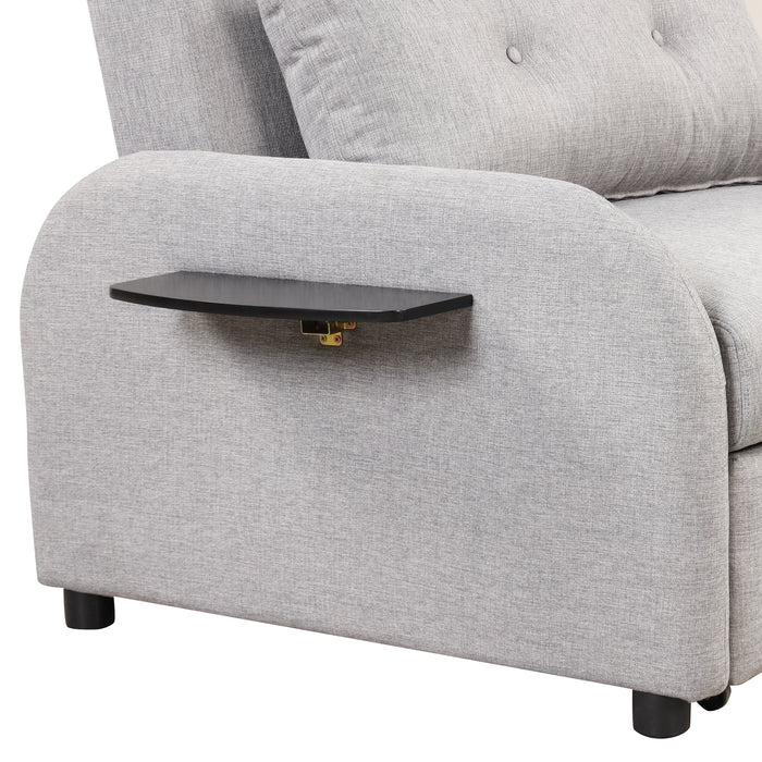 pull out sofa sleeper 3 in 1 with 2 wing table and usb charge for nap line fabric for living room recreation room grey