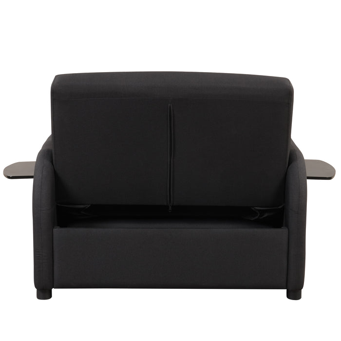 pull out sofa sleeper 3 in 1 with 2 wing table and usb charge for nap line fabric for living room recreation room Black