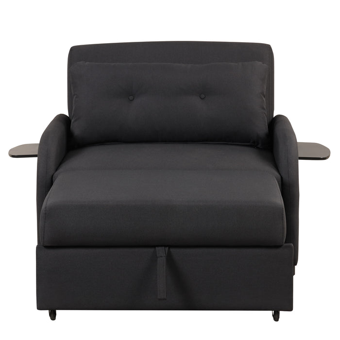 pull out sofa sleeper 3 in 1 with 2 wing table and usb charge for nap line fabric for living room recreation room Black