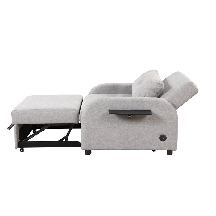 pull out sofa sleeper 3 in 1 with 2 wing table and usb charge for nap line fabric for living room recreation room grey