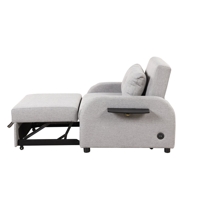 pull out sofa sleeper 3 in 1 with 2 wing table and usb charge for nap line fabric for living room recreation room grey