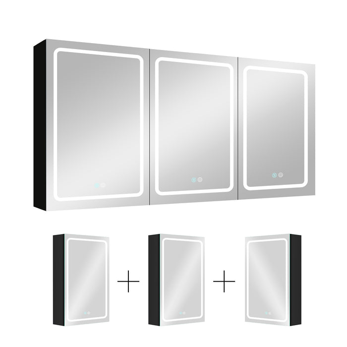 60x30 Inch LED Bathroom Medicine Cabinet Surface Mount Double Door Lighted Medicine Cabinet, Medicine Cabinets for Bathroom with Mirror Defogging, Dimmer Black