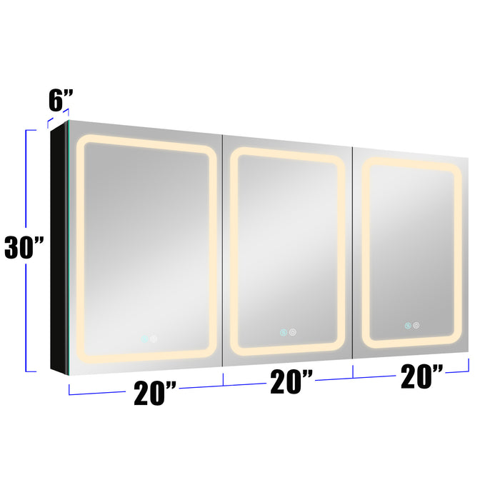 60x30 Inch LED Bathroom Medicine Cabinet Surface Mount Double Door Lighted Medicine Cabinet, Medicine Cabinets for Bathroom with Mirror Defogging, Dimmer Black