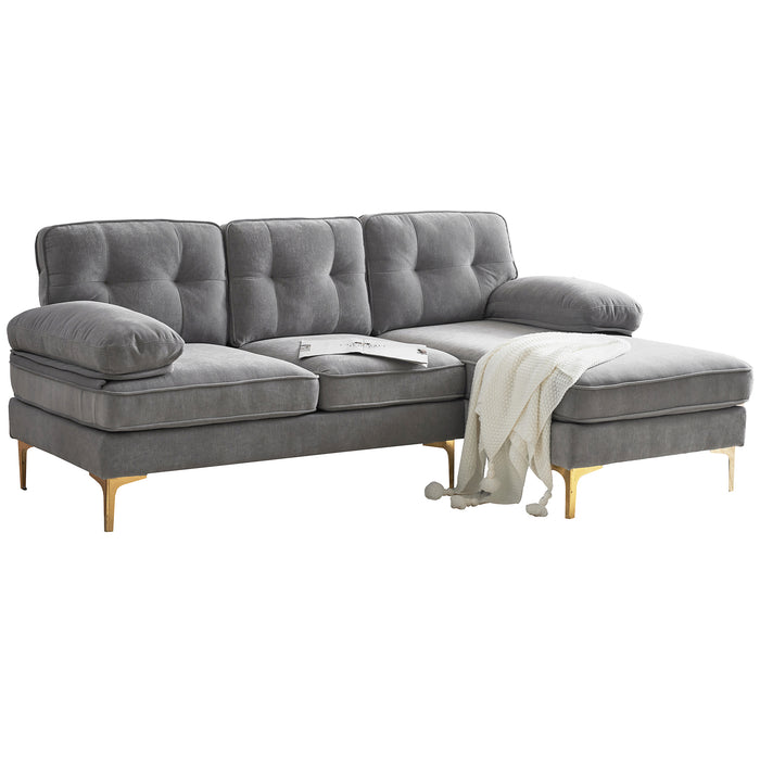 83" Modern Sectional Sofas Couches Velvet L Shaped Couches for Living Room, Bedroom, Light Grey