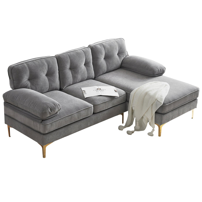 83" Modern Sectional Sofas Couches Velvet L Shaped Couches for Living Room, Bedroom, Light Grey