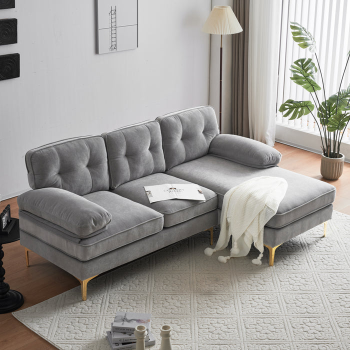 83" Modern Sectional Sofas Couches Velvet L Shaped Couches for Living Room, Bedroom, Light Grey