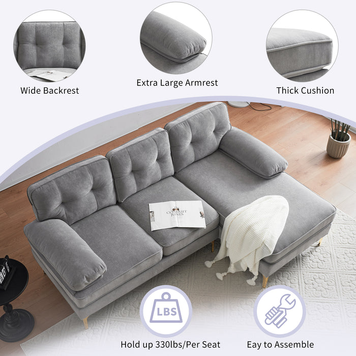 83" Modern Sectional Sofas Couches Velvet L Shaped Couches for Living Room, Bedroom, Light Grey