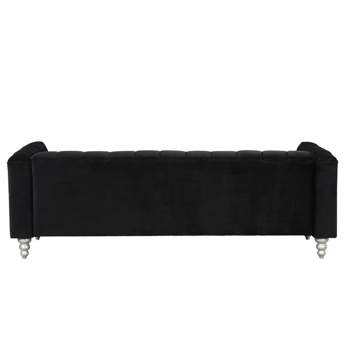 89" Modern Sofa Dutch Fluff Upholstered sofa with solid wood legs, buttoned tufted backrest,black