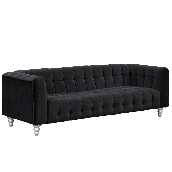 89" Modern Sofa Dutch Fluff Upholstered sofa with solid wood legs, buttoned tufted backrest,black