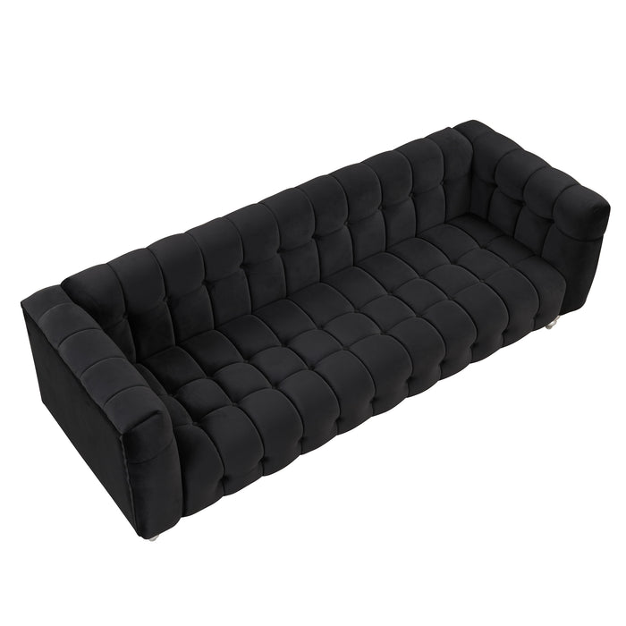 89" Modern Sofa Dutch Fluff Upholstered sofa with solid wood legs, buttoned tufted backrest,black