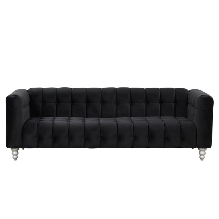 89" Modern Sofa Dutch Fluff Upholstered sofa with solid wood legs, buttoned tufted backrest,black