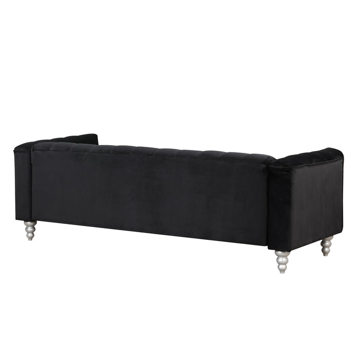 89" Modern Sofa Dutch Fluff Upholstered sofa with solid wood legs, buttoned tufted backrest,black