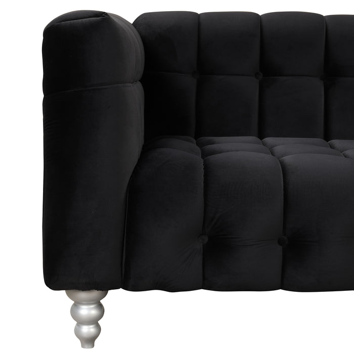 89" Modern Sofa Dutch Fluff Upholstered sofa with solid wood legs, buttoned tufted backrest,black