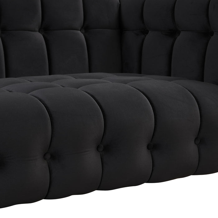 89" Modern Sofa Dutch Fluff Upholstered sofa with solid wood legs, buttoned tufted backrest,black