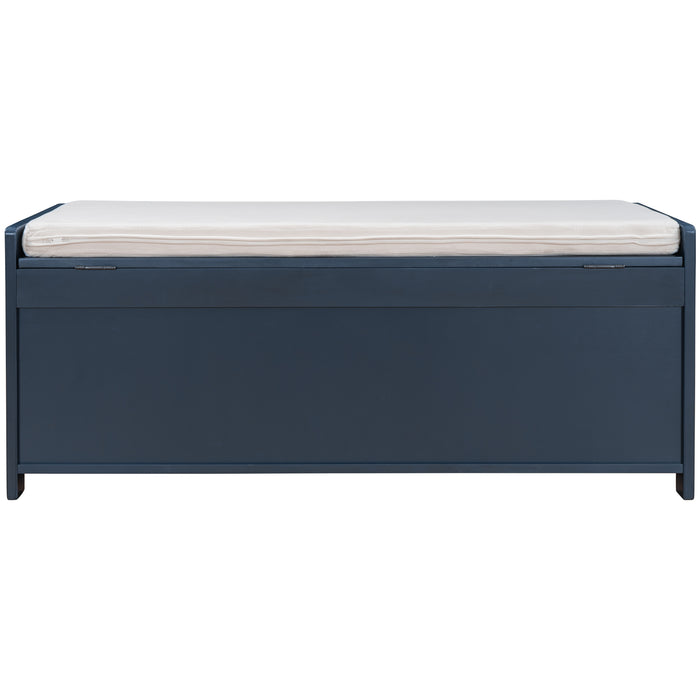 TREXM Storage Bench with 3 Shutter-shaped Doors, Shoe Bench with Removable Cushion and Hidden Storage Space (Antique Navy, OLD SKU: WF284226AAM)