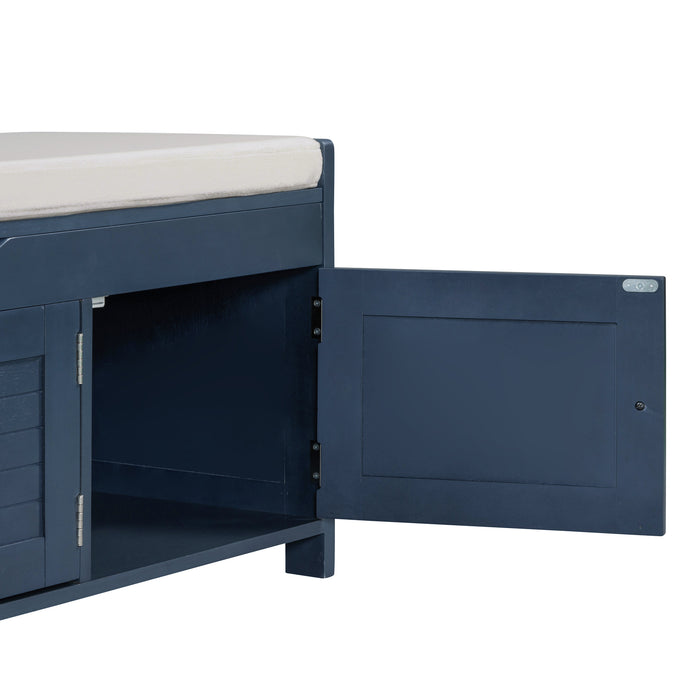 TREXM Storage Bench with 3 Shutter-shaped Doors, Shoe Bench with Removable Cushion and Hidden Storage Space (Antique Navy, OLD SKU: WF284226AAM)