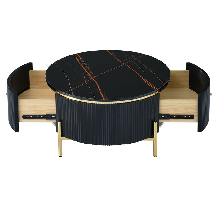 Modern Round Coffee Table with 2 large Drawers Storage Accent Table(31.5'')