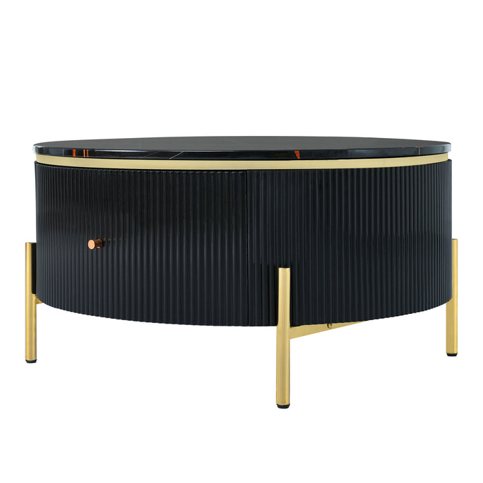 Modern Round Coffee Table with 2 large Drawers Storage Accent Table(31.5'')