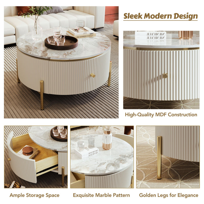 Modern Round Coffee Table with 2 large Drawers Storage Accent Table(31.5'')