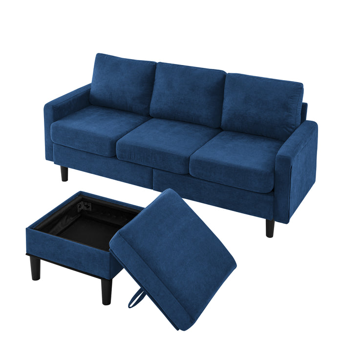 Upholstered Sectional Sofa Couch, L Shaped Couch With Storage Reversible Ottoman Bench 3 Seater for Living Room, Apartment, Compact Spaces, Fabric Navy Blue