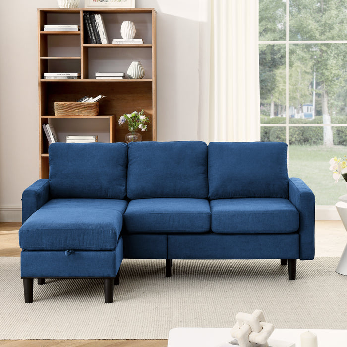 Upholstered Sectional Sofa Couch, L Shaped Couch With Storage Reversible Ottoman Bench 3 Seater for Living Room, Apartment, Compact Spaces, Fabric Navy Blue