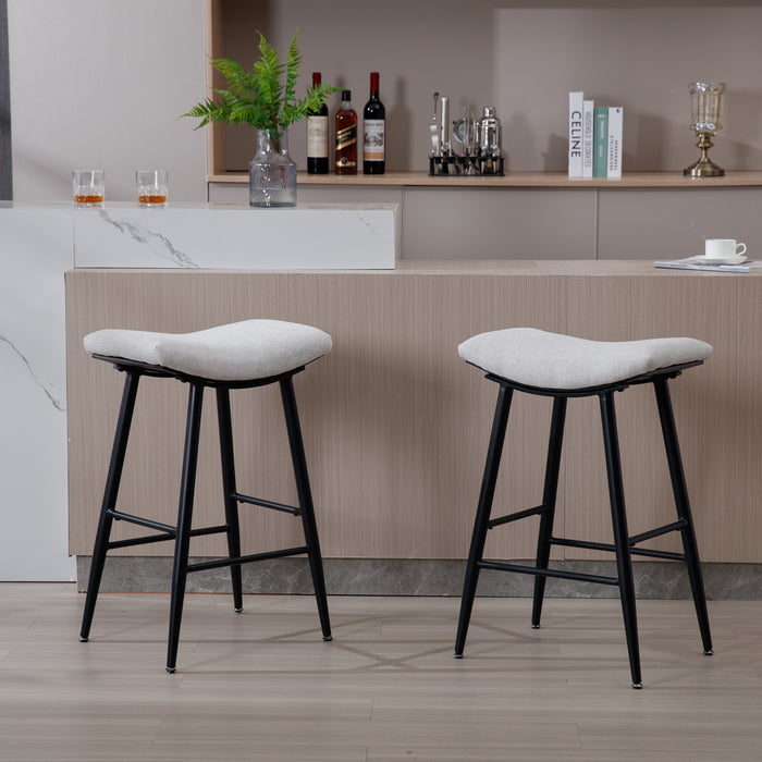 Bar Stools Set of 2 Armless Counter Low Bar Stools Without Back Modern Linen fabric Breakfast Stools with Metal Leg and Footrest,Beige Gray+Pale Blue