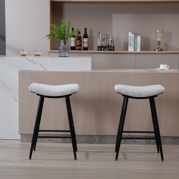 Bar Stools Set of 2 Armless Counter Low Bar Stools Without Back Modern Linen fabric Breakfast Stools with Metal Leg and Footrest,Beige Gray+Pale Blue