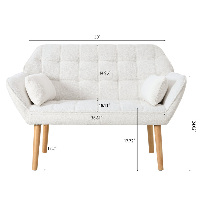 50 "W Love Seat, Comfy Loveseat Sofa with 2 Pillows, Small Couch 2-Seater Sofa for Living Room, Bedroom, Apartment, WHITE