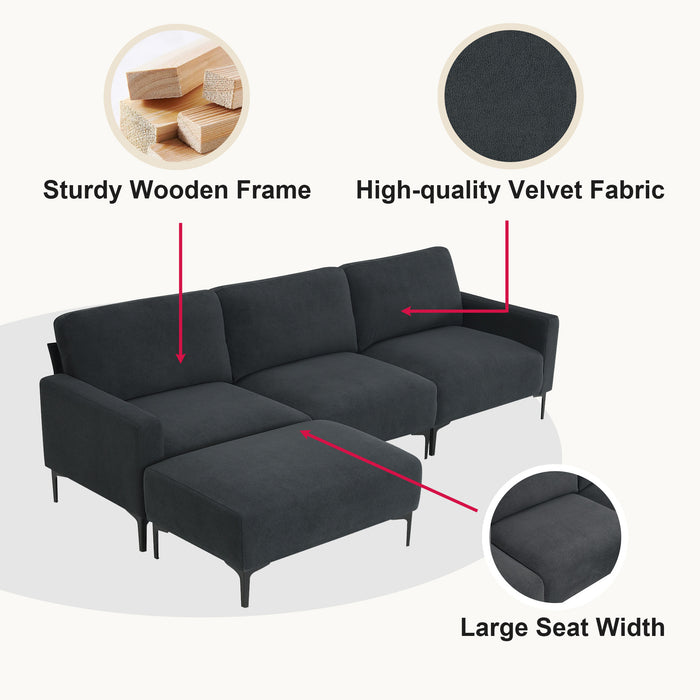 [VIDEO provided] [New] 103.5*59" Modern L-shaped Sectional Sofa, 4-seat Velvet Fabric Couch Set with Convertible Ottoman,Freely Combinable Sofa for Living Room, Apartment, Office,Apartment,2 Colors