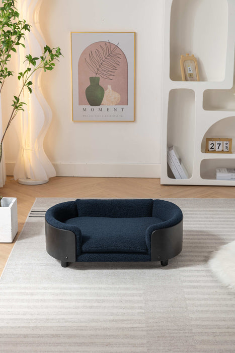 Scandinavian style Elevated Dog Bed Pet Sofa With Solid Wood legs and Black Bent Wood Back,  Cashmere Cushion,Mid Size