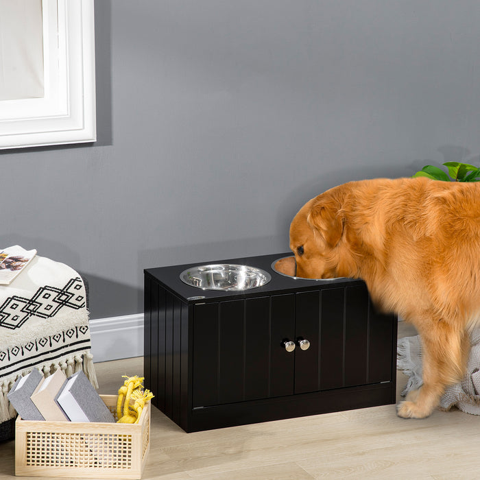 Magnetic-Door Dog Food Storage Cabinet & Dog Feeding Station, Black