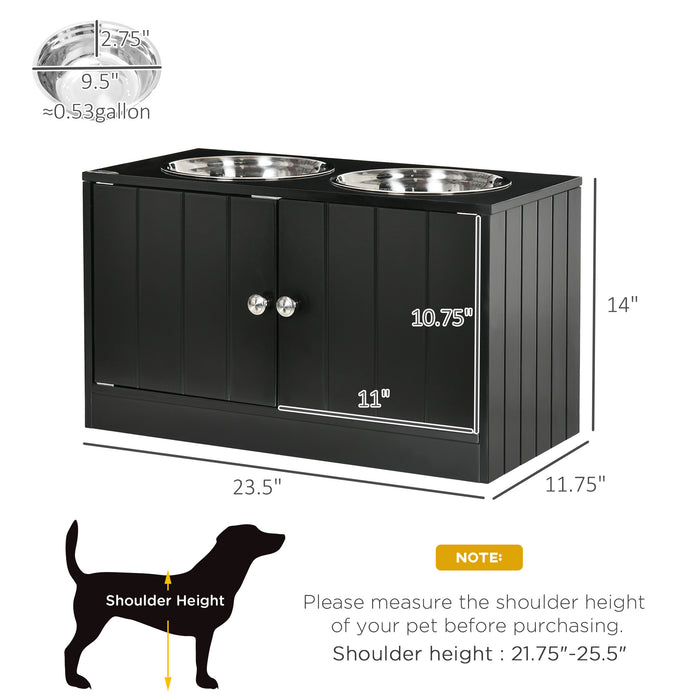 Magnetic-Door Dog Food Storage Cabinet & Dog Feeding Station, Black