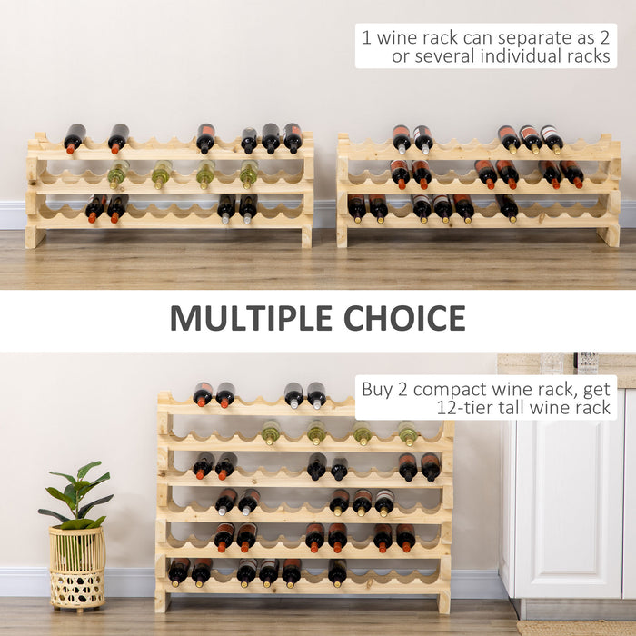 Stackable Wine Rack, Modular Storage Shelves, 72-Bottle Holder, Freestanding Display Rack for Kitchen, Pantry, Cellar, Natural