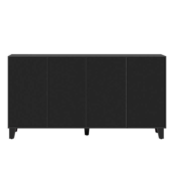 ON-TREND Buffet Cabinet with Adjustable Shelves, 4-Door Mirror Hollow-Carved TV stand for TVs Up to 70'', Multi-functional Console Table with Storage Credenza Accent Cabinet for Living Room, Black