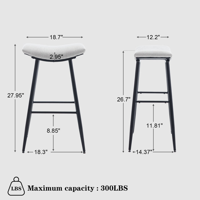 Bar Stools Set of 2 Armless Counter Low Bar Stools Without Back Modern Linen fabric Breakfast Stools with Metal Leg and Footrest,Beige Gray+Pale Blue