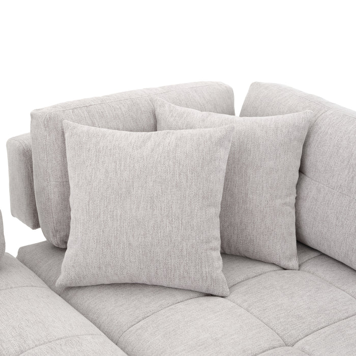 91.73" L-shaped Sofa Sectional Sofa Couch with 2 Stools and 2 Lumbar Pillows for Living Room, Light Grey