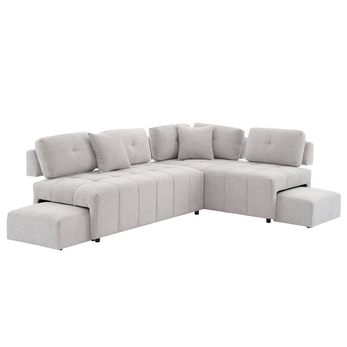 91.73" L-shaped Sofa Sectional Sofa Couch with 2 Stools and 2 Lumbar Pillows for Living Room, Light Grey