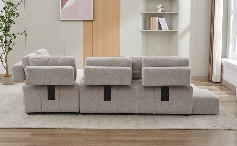 91.73" L-shaped Sofa Sectional Sofa Couch with 2 Stools and 2 Lumbar Pillows for Living Room, Light Grey