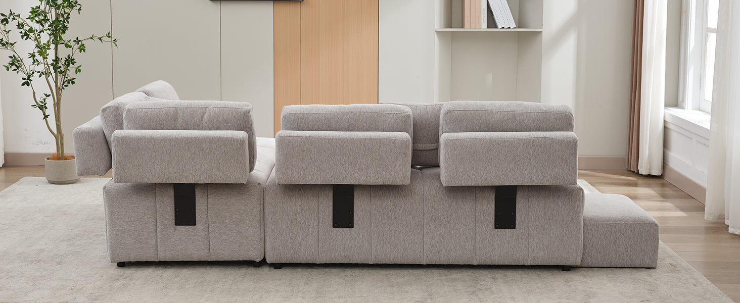 91.73" L-shaped Sofa Sectional Sofa Couch with 2 Stools and 2 Lumbar Pillows for Living Room, Light Grey