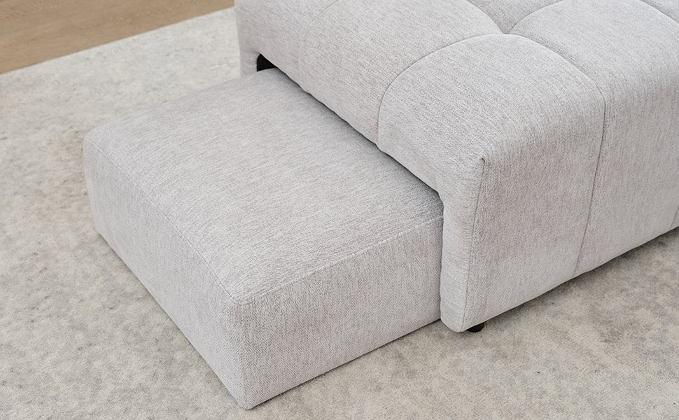 91.73" L-shaped Sofa Sectional Sofa Couch with 2 Stools and 2 Lumbar Pillows for Living Room, Light Grey