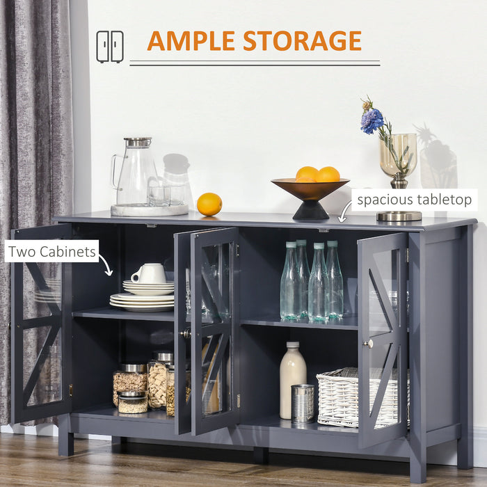 HOMCOM Sideboard, Buffet Cabinet with Tempered Glass Doors and Adjustable Storage Shelf, Credenza, Grey