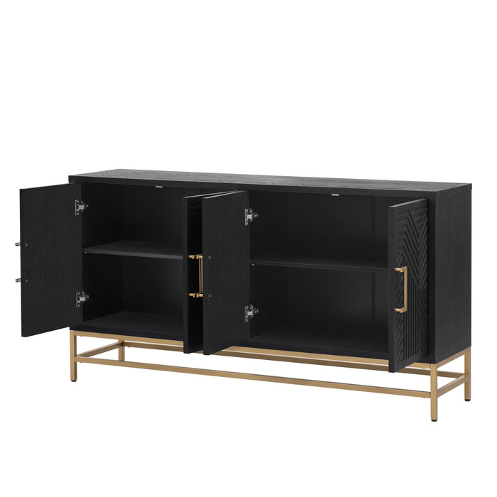 TREXM Retro Style Sideboard with Adjustable Shelves, Rectangular Metal Handles and Legs for  Kitchen, Living room, and Dining Room  (Black)